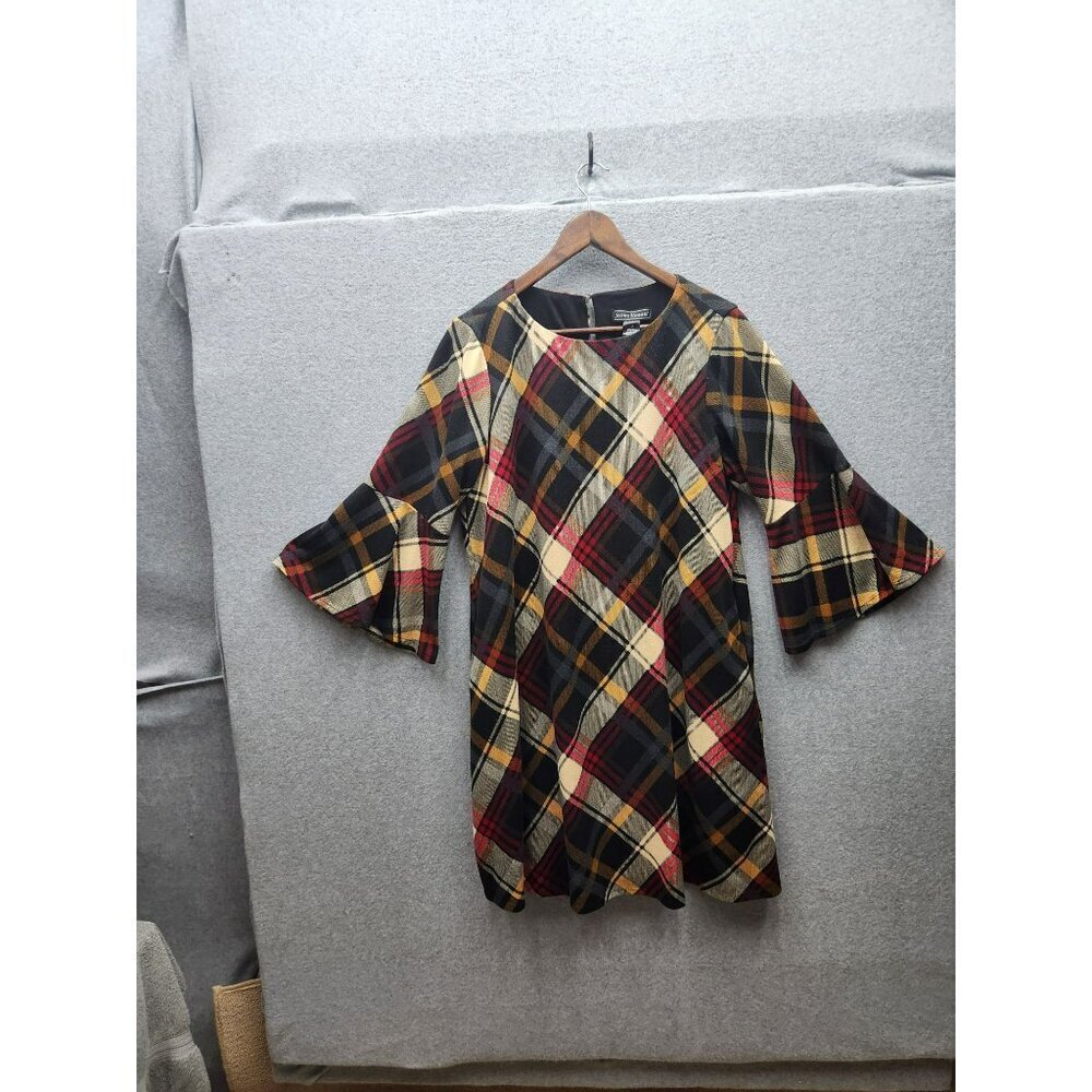 Jessica Howard Womens Plaid Flared Bell-Sleeve Tunic Dress 1X Multicolor Polyest